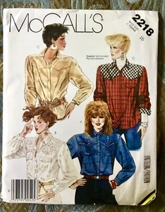 VTG 80s McCall's Pattern #2218 Yoke Patch Pocket Western Shirt Sz 16/38 UNCUT - Picture 1 of 2