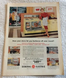 General Electric GE Stove Oven Barbecue All Year Round Vintage Print Ad 1959 - Imagen 1 de 7