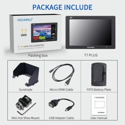 FEELWORLD T7 PLUS V2 7 inch DSLR Camera Field Monitor Video 4K HDMI  3D LUT - Image 1 of 4