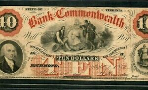$10 "BANK OF THE COMMONWEALTH" (VIRGINIA) 1800'S "ORANGE OVERPRINT" CRISPY!!!