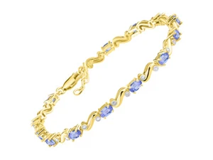 PULSERA TENIS RYLOS TANZANITA Y DIAMANTES CHAPADA EN ORO AMARILLO PLATA 7-8" - Imagen 1 de 6