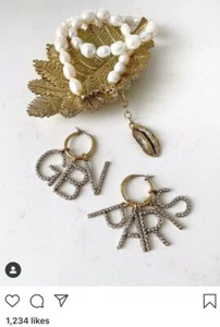 Giambattista Valli x H&M GBV Vintage Gold Crystal Rigid Hoop Earring Blogger Fav - Picture 1 of 6