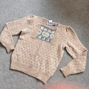 Susan Bristol Vintage 1980s 100% Wool Birthday Cake Heart Print Sweater Sz 36 - Picture 1 of 8