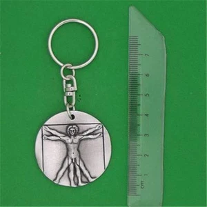 ENGLISH PEWTER - VITRUVIAN MAN - KEYRING KEYCHAIN DA VINCI ILLUMINATI - Picture 1 of 1