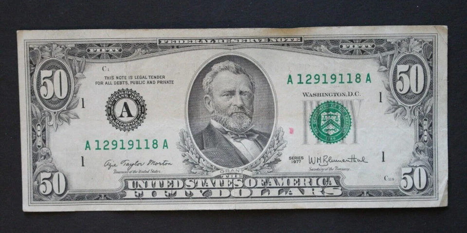 1977 $50 Federal Reserve Note/Boston/F-2119A/average circulation/Free shipping! - Image 1 of 4