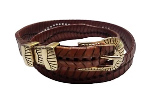 Women's Leather Belt 34 Brown Western Herringbone Gold Buckle Cowgirl Ladies - Picture 1 of 19