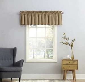 SUN ZERO Grant Curtain Valance 54x18" Room Darkening Rod Pocket Taupe/Tan/Khaki - Picture 1 of 5