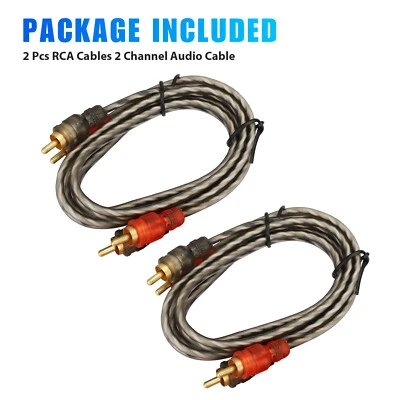 2X RCA Cables 2 Channel Twisted 4Ft Car Audio Shielded Interconnect Amp Wire - Image 1 of 4