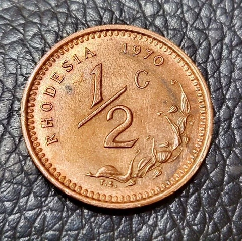 1970  RHODESIA (ZIMBABWE) 1/2 CENT COIN Cover