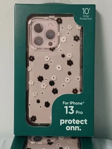 New Iphone 13 Pro. Protect Onn. 1 Of 3. White And Black Flower Pattern - Picture 1 of 3