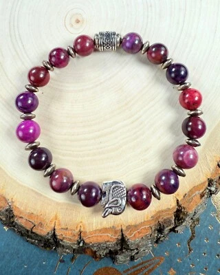 Pulseira de cura de pedra sugilita genuína feita à mão - Imagem 1 de 4