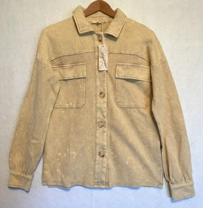 Mystree Washed Waffle Shirt Jacket Shacket Acid Washed Yellow Women's S NWT - Picture 1 of 11
