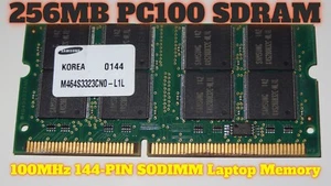 SAMSUNG 256MB SDRAM SDR SD PC100 100MHz 144-PIN SO-DIMM NON-ECC CL2 M464S3323BN0 - Picture 1 of 2