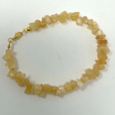 Tobillera Hecha a Mano Aragonita Amarilla Piedra Natural Cuentas Tono Dorado Pequeño 8.75" Foto 1 de 4