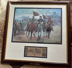 Rare! "Legends In Gray"  Print by Mort Kunstler with Confederate $5 Dollar Note - Picture 1 of 5