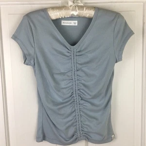 Abercrombie kids Cinch front tee V-neck Ribbed Top Size 13/14 Blue - Picture 1 of 5