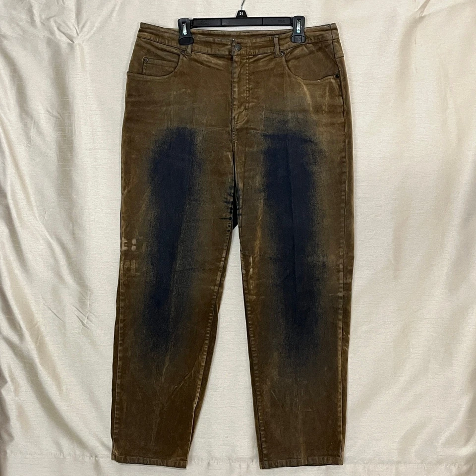 Pantalones Sigrid Olsen SO Azul Para Mujer 14W Marrón Negro Terciopelo Envejecido Y2K Grunge Foto 1 de 4