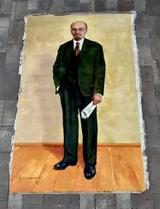 Vintage USSR V. Lenin Real Size Painting Soviet Propaganda Wall Decor - Picture 1 of 7