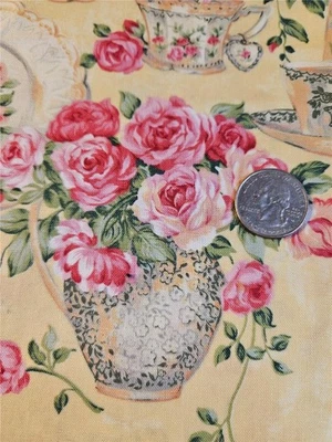 Tecido de colcha de algodão 7/8 jardas década de 1990 NORTHCOTT rosa jardim chá amarelo floral rosas - Imagem 1 de 2