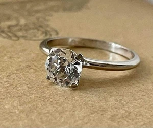 Vintage New Old Stock Uncas Kristall und versilbert Solitär Ring Größe 7,75 - Bild 1 von 3