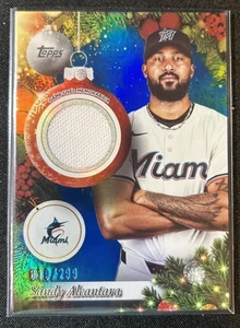 2025 Topps Holiday #PR-SA Sandy Alcantara 19/299 Player Relic Miami Marlins Blue - Picture 1 of 2