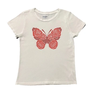 Camiseta Old Navy Naranja y Rojo Mariposa Sobre Blanco Niñas Talla 8 (M) 100% Algodón Foto 1 de 4