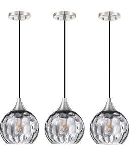 3 Pack Hanging Indoor Kitchen Island Pendant Lights 6.25" Grey Hammer Glass - Picture 1 of 7