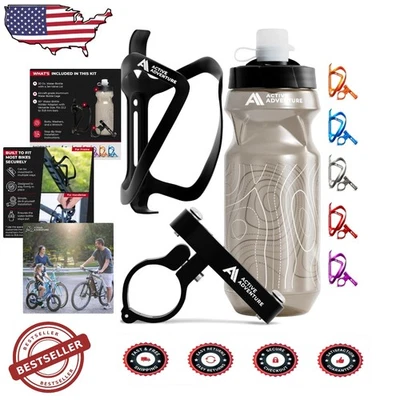 Easy Install Bike Bottle Holder: 20oz Squeeze Bottle, No-Drill Clamp, Alloy - Image 1 of 4
