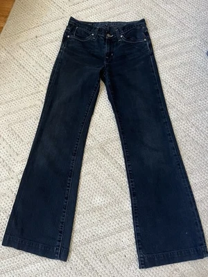 БУМАГА ДЖИНСОВОЙ ТКАНИ И ТКАНИ ВИНТАЖНЫЙ! Y2K темно стирка JAYNE средний подъем широкие джинсы размер 28 - Изображение 1 из 4