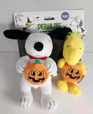Peanuts Snoopy Woodstock 2 Pack Halloween Plush Dog Toys 10" New Chew Toy  - Image 1 of 4