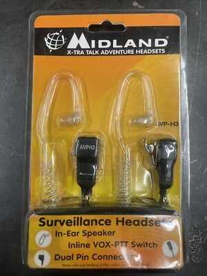 New Midland AVP-H3 In-Ear Surveillance Headsets - Inline VOX-PTT Switch - Image 1 of 4