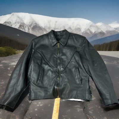 Chaqueta de cuero pesada negra para mujer Zony Inc Lg motociclista retro de colección Foto 1 de 4