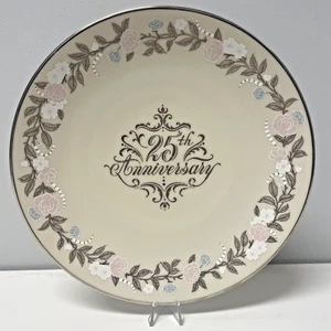25th Anniversary Luncheon Size Lenox Plate Silver Rim Pink Blue Flower USA Made - Picture 1 of 5