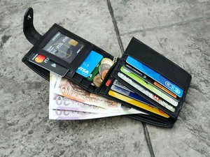 Hombre Negro Billetera Protector RFID Caballeros Cuero Real Multi Portatarjetas 2 Cremallera Bolsillo - Imagen 1 de 9