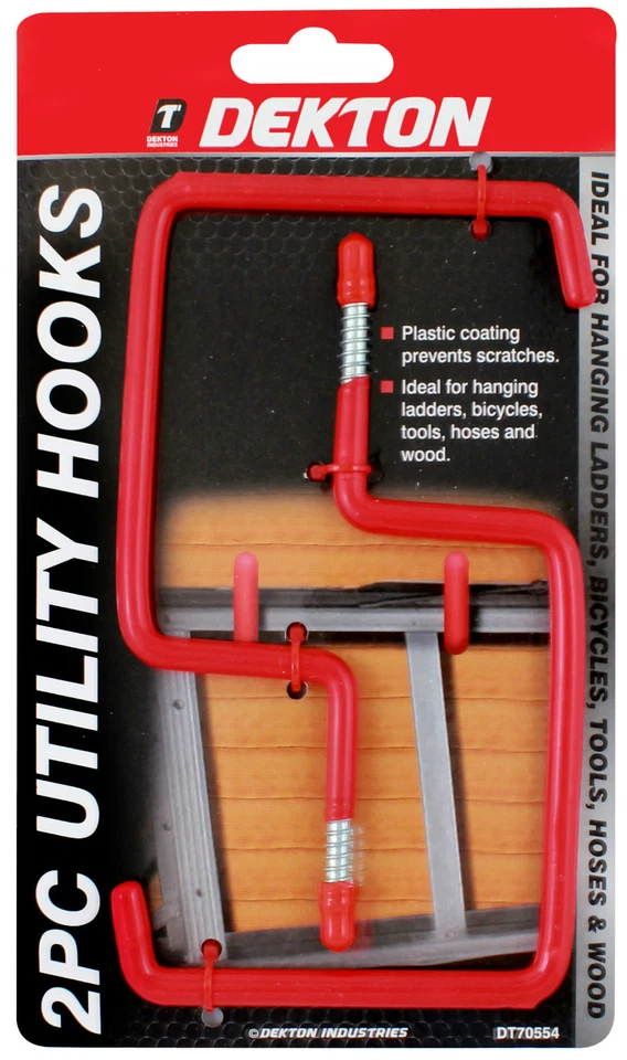 2pc Utility Hooks for Hanging Ladders Bicycles Tools Hose Wood Dekton