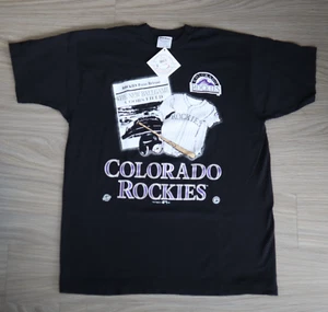 Vintage Colorado Rockies T-Shirt Newspaper 90s Team XL NEW TAG Black - Picture 1 of 7