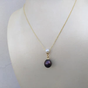 45cm Natural AAA+ South Sea White + Black Pearl Pendant Necklace 14k Gold P - Imagen 1 de 9