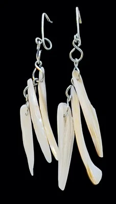 Tiered Natural Shell (Mother Of Pearl) Shell Shards + Sterling Hook Earrings - Image 1 of 4