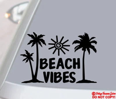 BEACH VIBES Vinilo Calcomanía Adhesiva Coche Ventana Trasera Pared Parachoques VERANO PALMERAS Foto 1 de 2