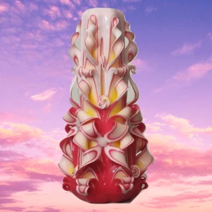 Velas talladas hechas a mano decoración del hogar regalo colorido diseño artístico rojo amarillo nuevo - Imagen 1 de 7