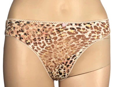 VICTORIA'S SECRET MID RISE COTTON THONG PANTY LACE TRIM LEOPARD XS S M L XL NWT - Image 1 of 2