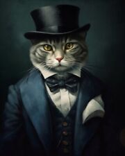 Cat Gothic Victorian Gentleman Whimsical Portrait 8x10 Giclee Fine Art Print A71