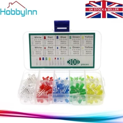 3mm 5mm LED Assortment Kit 300pcs White Yellow Red Blue Green for Basic Arduino - Image 1 of 4