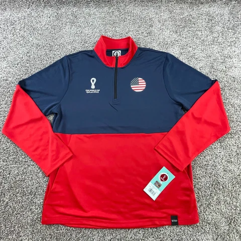 FIFA World Cup Qatar 2022 Sweatshirt Mens Large RedUSA 1/4 Zip Pullover Soccer Cover