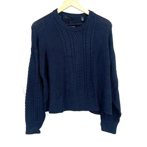 NEU ATM Anthony Thomas Melillo marineblau Wollmischung Zopfmuster kastiger Pullover M - Bild 1 von 12