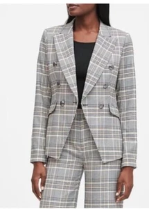 Blazer Banana Republic donna 4 plaid doppiopetto misto lana scuro accademia - Foto 1 di 8