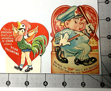 Die Cut (1) Mechanical Valentine Cards Cop Night Stick Rooster Boy WWII Era USA