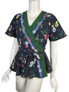 Top envolvente de crepé con estampado floral azul marino ANN TAYLOR talla PS Petite S - Imagen 1 de 4