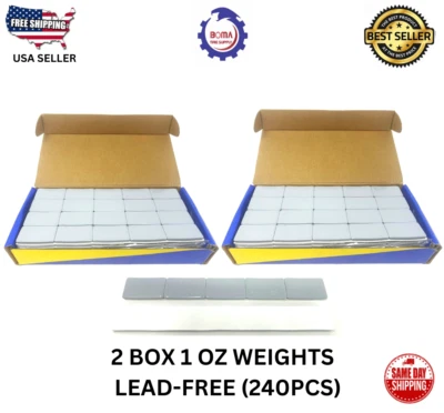 2 BOX 1 OZ GRAY WHEEL WEIGHTS STICK-ON WHITE ADHESIVE US TAPE LEAD-FREE (240PCS) - Image 1 of 3