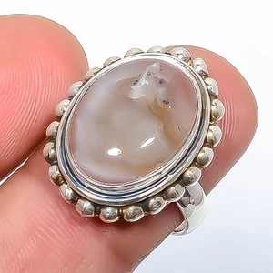 Natural Laguna Lace Agate Silver Plated Bali Ring s.7.5 T80, Christmas Gift - Picture 1 of 3
